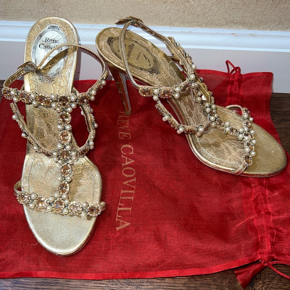 Rene Caovilla T-Strap Beaded Sandals